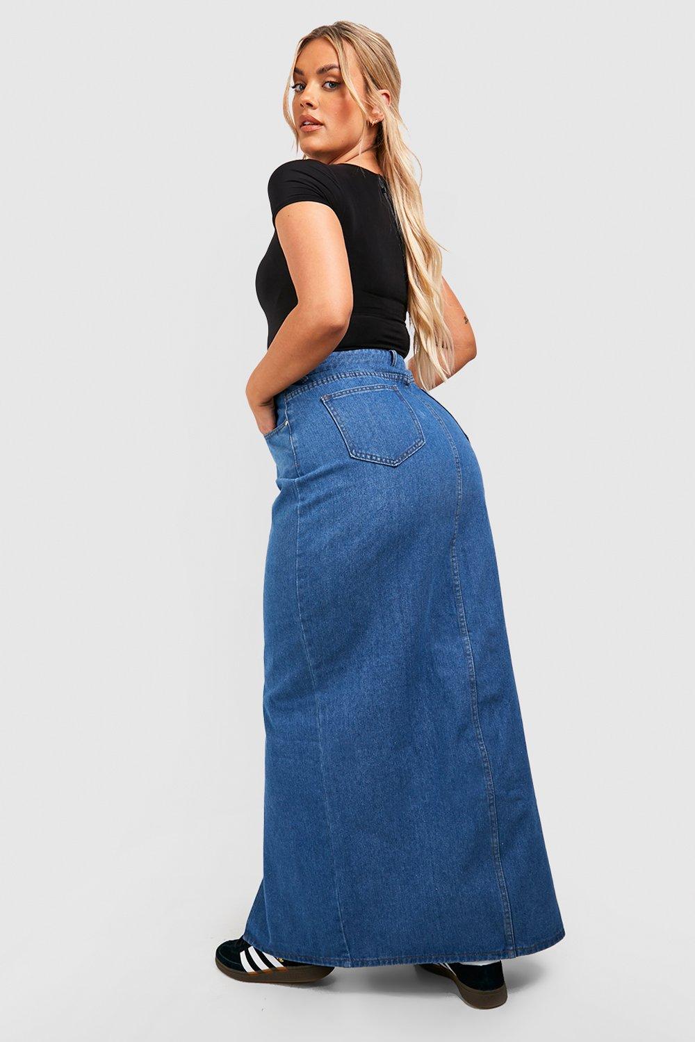 Grande taille Jupe longue fendue en jean boohoo